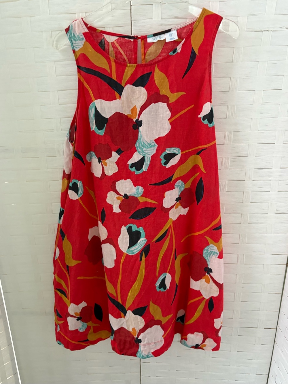 Sigrid Olsen Size L 100% Linen Floral Sleeveless Shift Dress Resortwear Cruise